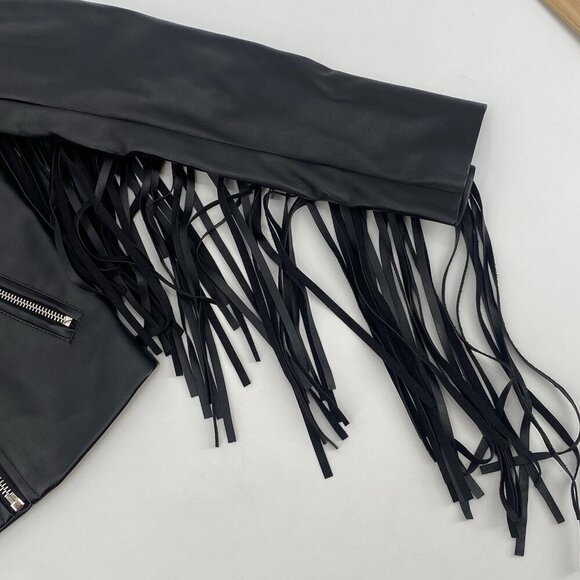 H&M Size 4 Black Faux Leather Brando Style Jacket With Fringes Western Boho - Picture 7 of 12